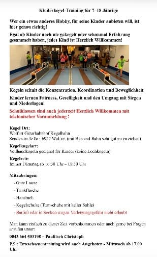 Kinderkegel Training mit Vollhand Kugel